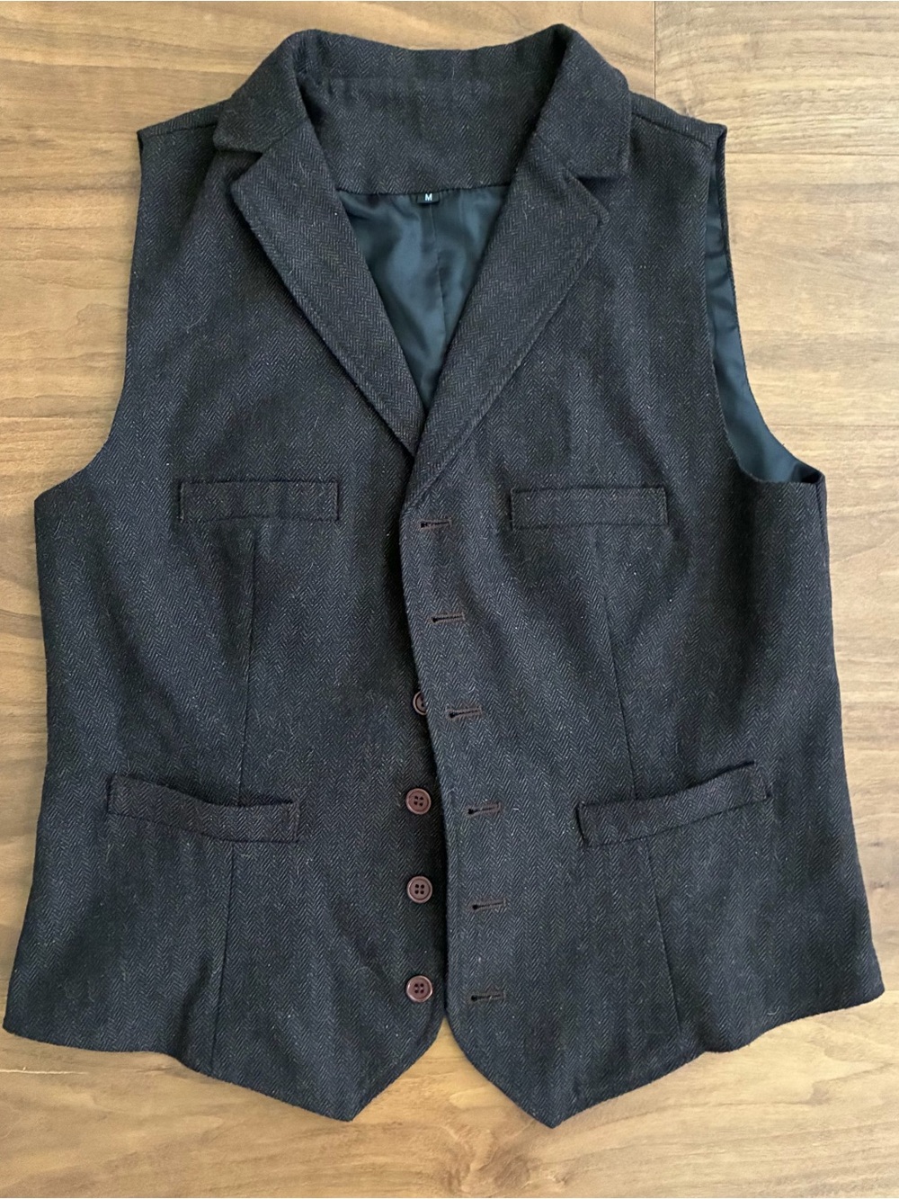 Women's Dark Brown Herringbone Wool Vest - Picture 6 of 8
